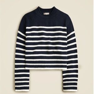 J Crew Roll Neck Trade Sweater in Navy and White Stripe